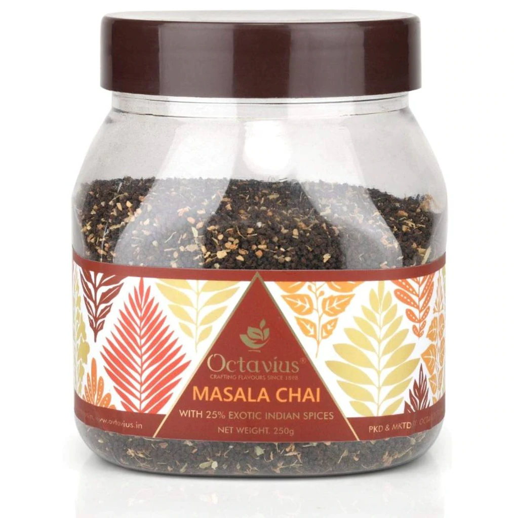 Octavius Masala CTC Chai With Cinnamon Cardamom Clove Black Pepper Ginger Relief for cold and cough 250 GM Jar (Non-Returnable)