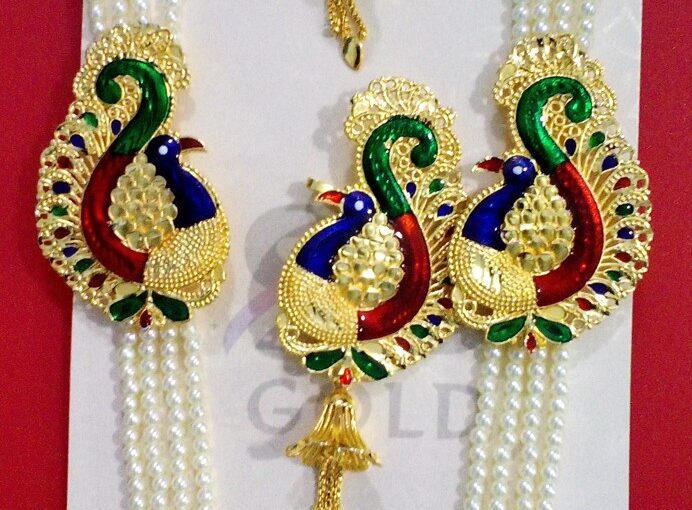 Pearl Lahari Long Mayur Necklace gold plated with earrings