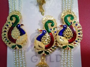 Pearl Lahari Long Mayur Necklace gold plated with earrings