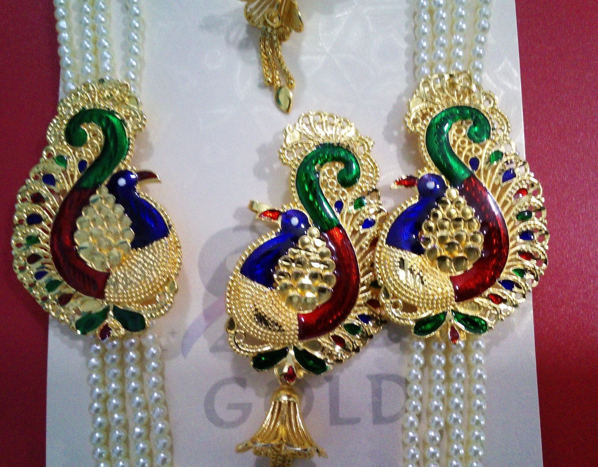 Pearl Lahari Long Mayur Necklace gold plated with earrings