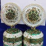 Colored Oxidized Jhumka - Black, White with Green lining