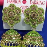 Colored Oxidized Jhumka with Stone and beads on Green finish