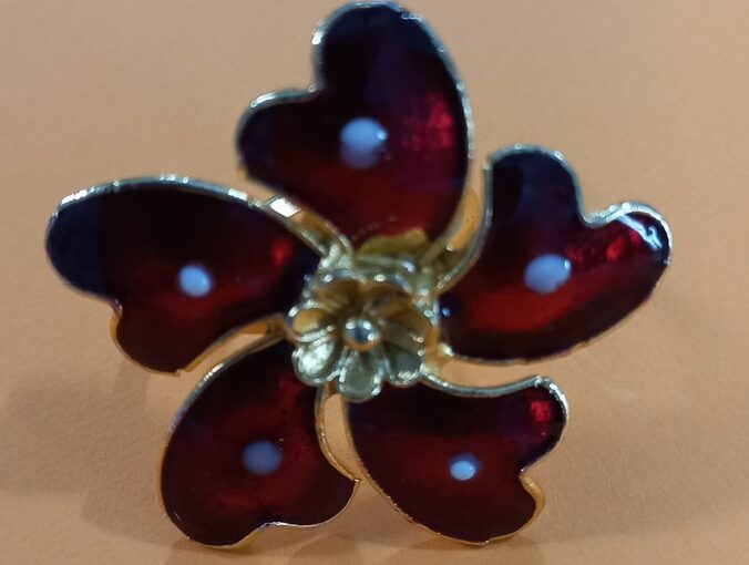 Red Flower Finger Ring gold plated