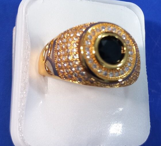 Finger ring gold plated with AD black stone for gents