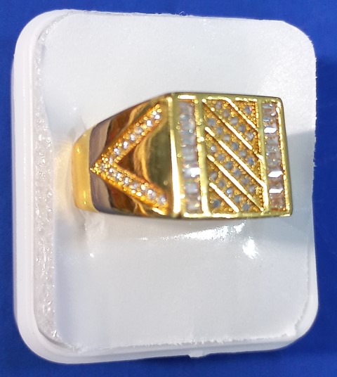 Finger ring gold plated with AD square design for gents