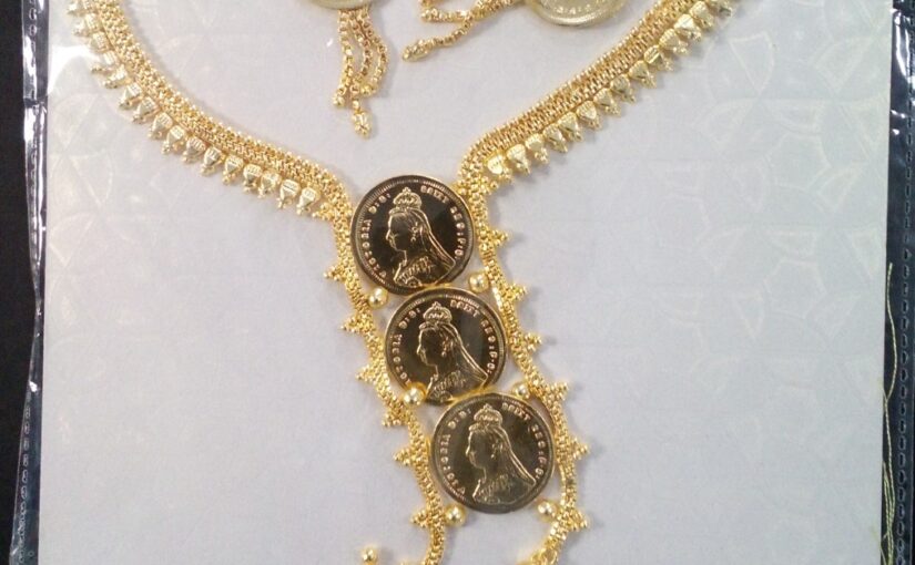 Coin designed Choker Necklace Gold Plated with Earrings