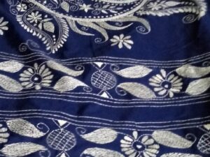 Blended Art Silk Kantha Stitch Saree (Blue)