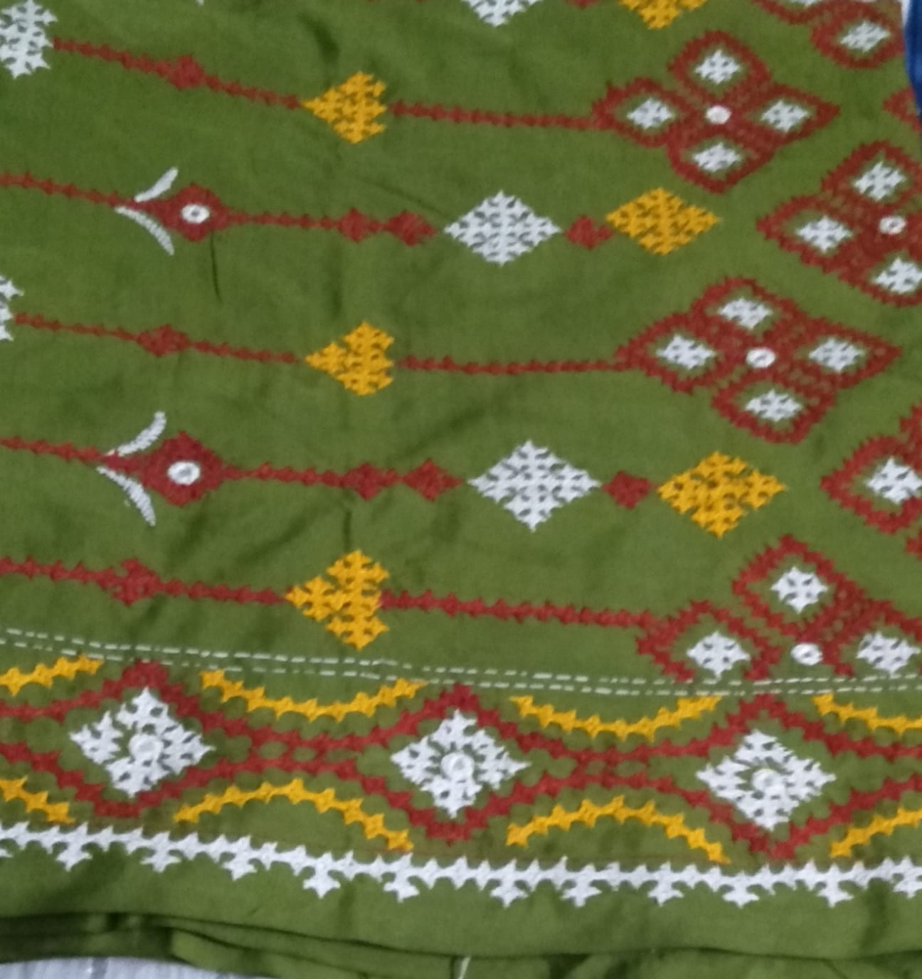 Blended Art Silk with Gujrati Kantha Stitch Saree (Green)