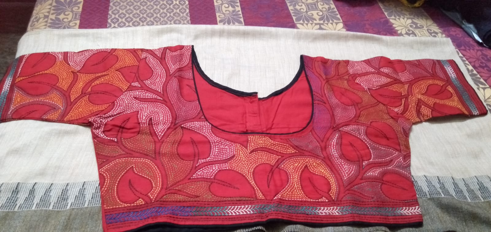 All over Kantha Stitch Blouse (Red)