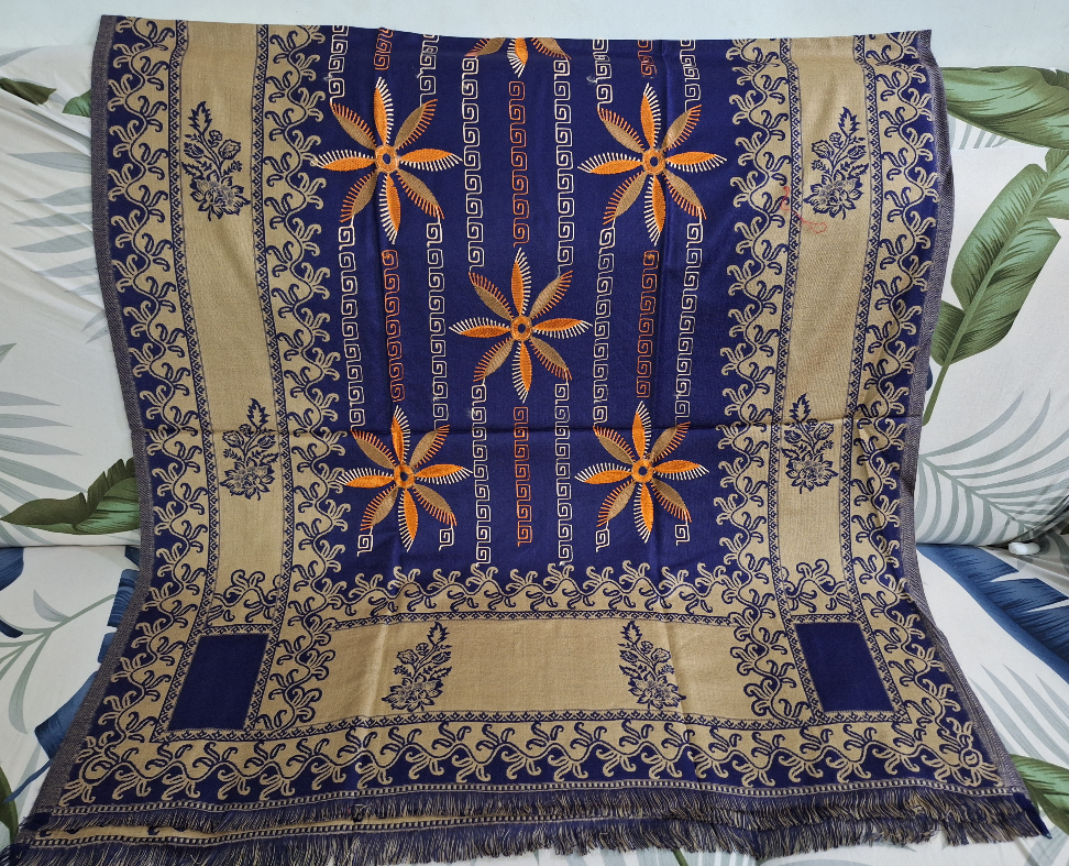 Wollen Shawl all over work Royal Blue