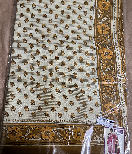 Brown Booti cotton printed saree