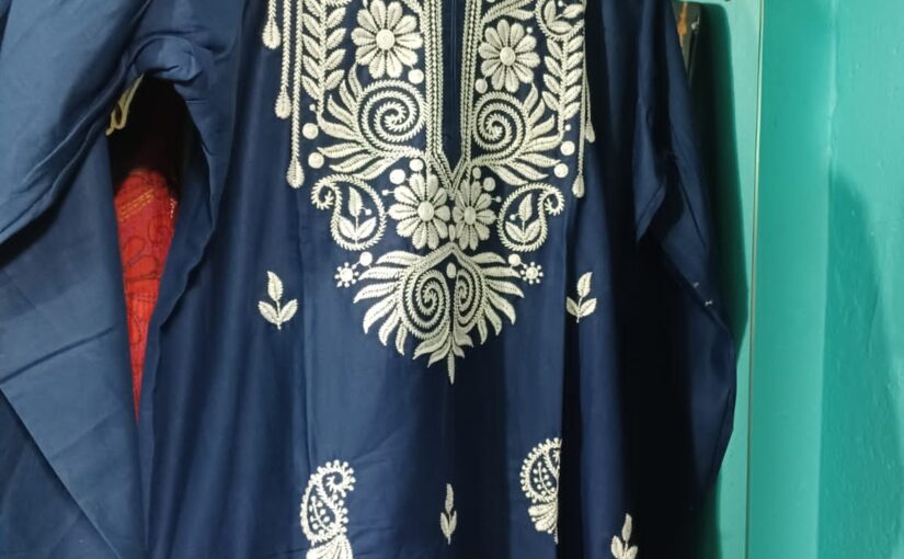 ChikonKari Kurti pure cotton Blue