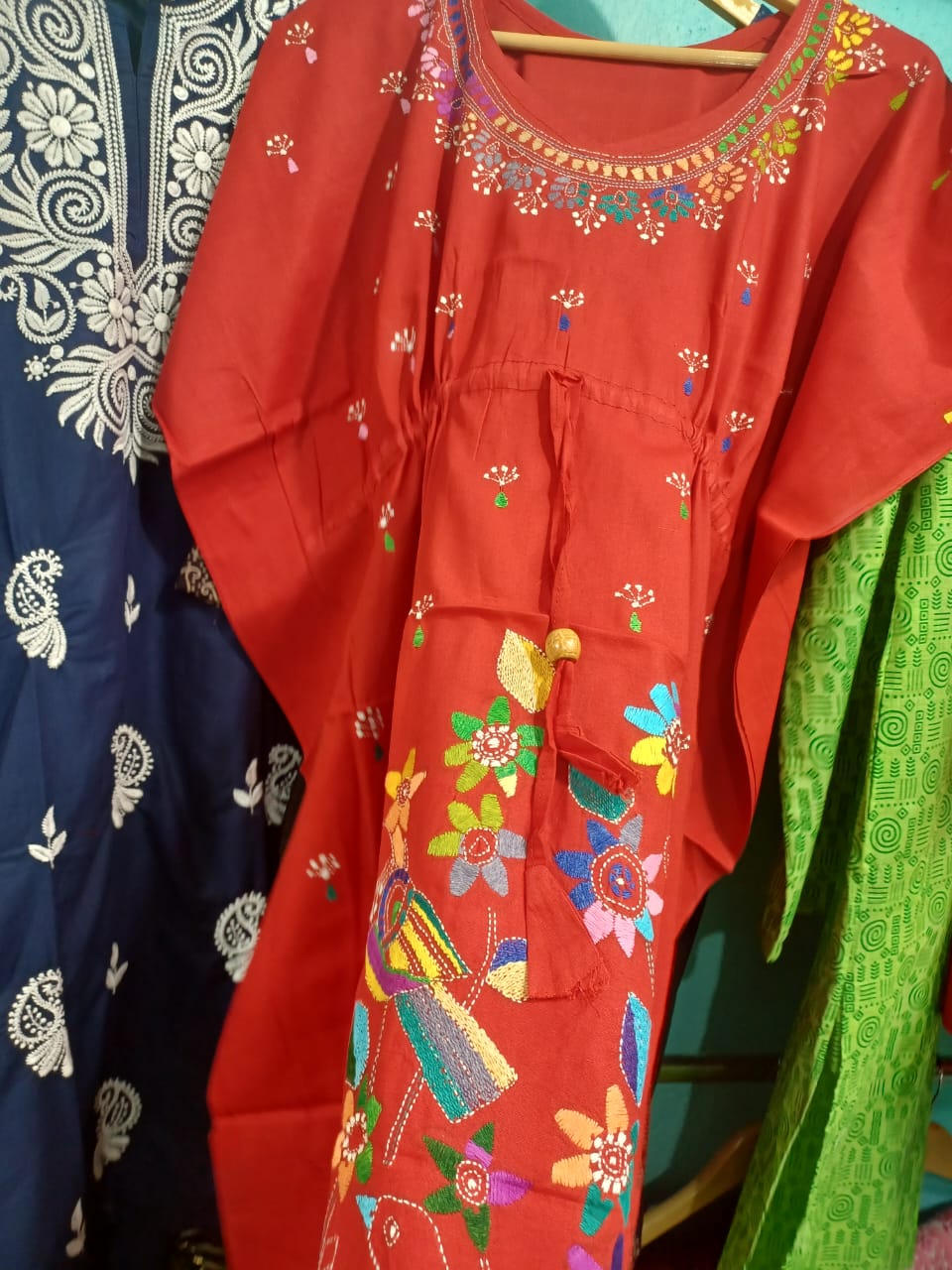 Kaftan Kurti Red colour Kantha Stitch