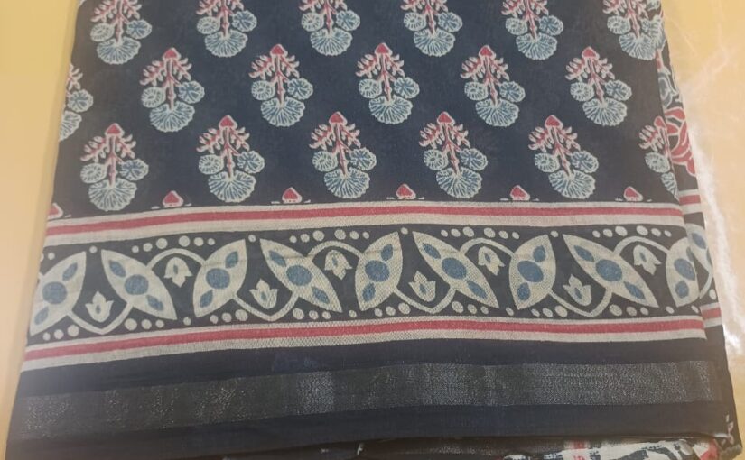 Chanderi Saree with green color flower design