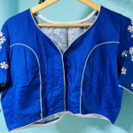 Butter Silk Blouse with Suili Phool Design Blue