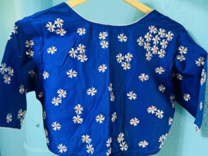 Butter Silk Blouse with Suili Phool Design Blue