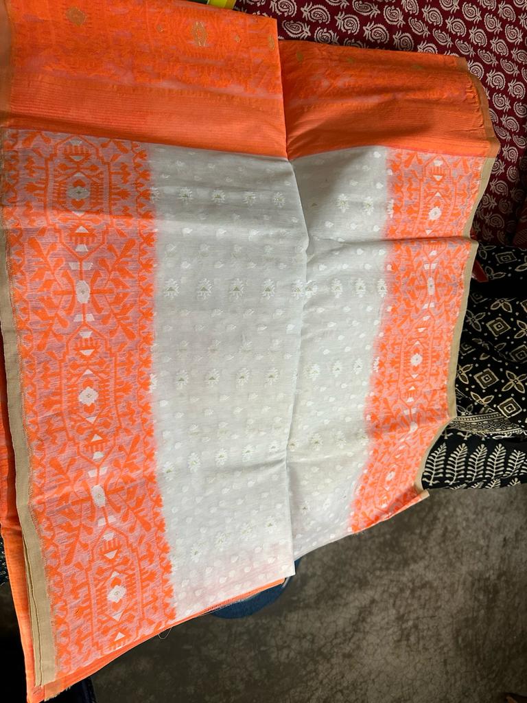 Dhakai Sari Orange and White