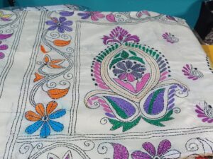 Art Silk Kantha Stitch Shantiniketan Saree