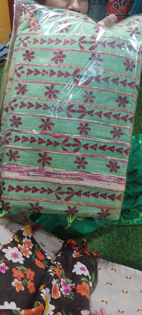 Kesh Kantha Saree Blue and Green