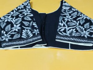 All over Kantha Stitch ready Blouse Black and White