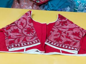 All over Kantha Stitch ready Blouse Red