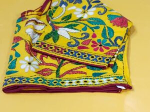 All over Kantha Stitch ready Blouse Yellow